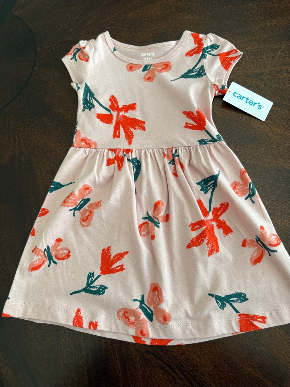 carter's Light Pink Floral & Coral Butterfly Knit Dress